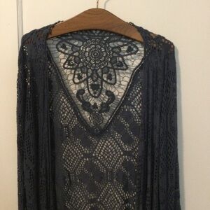 Woman Elegant Blue Lace Cardigan